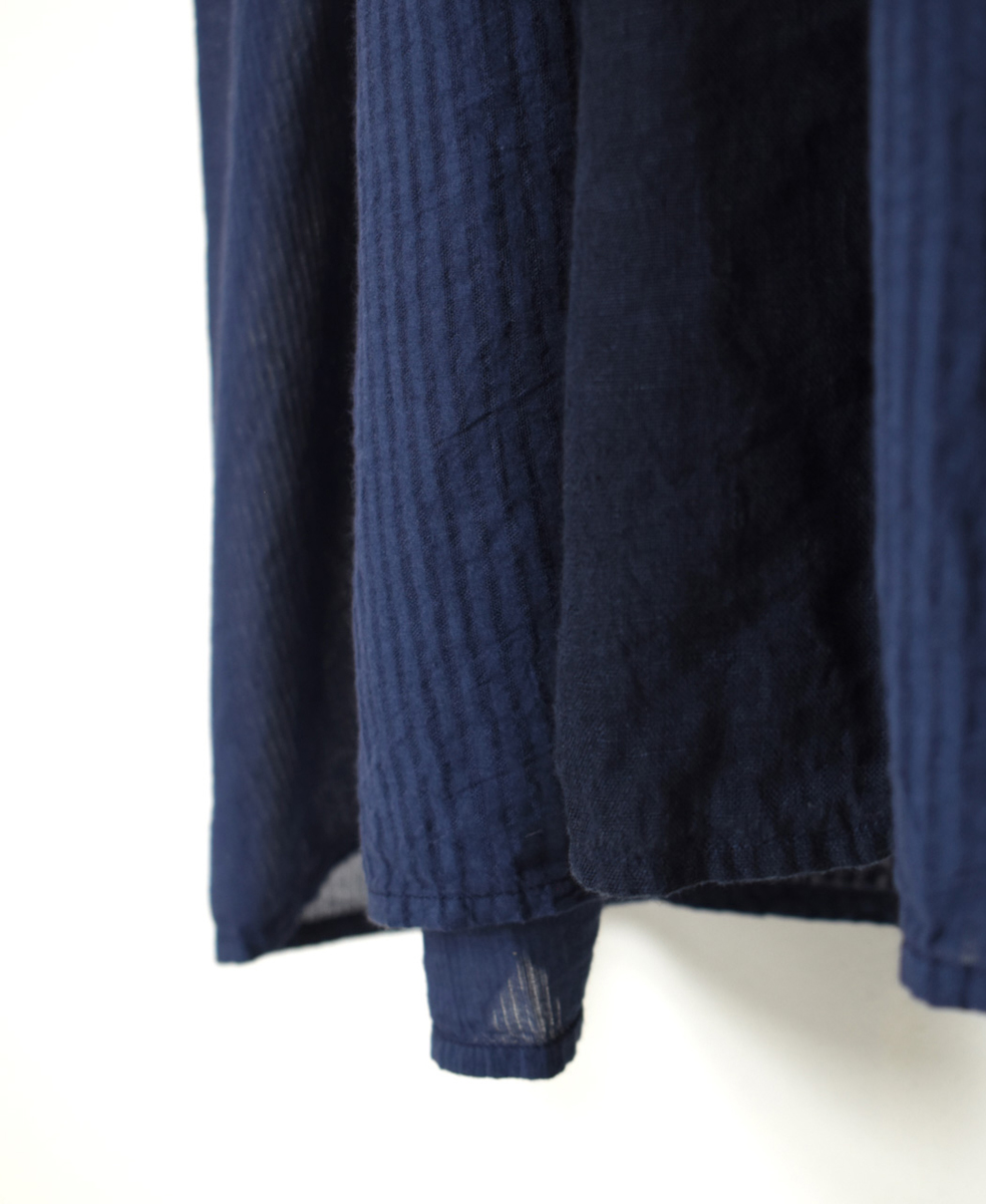 NMDS25232D(ワンピース) COTTON&LINEN PATCHWORK(OVERDYE) CREW-NECK S/SL SHIRT DRESS WITH MINI PINTUCK
