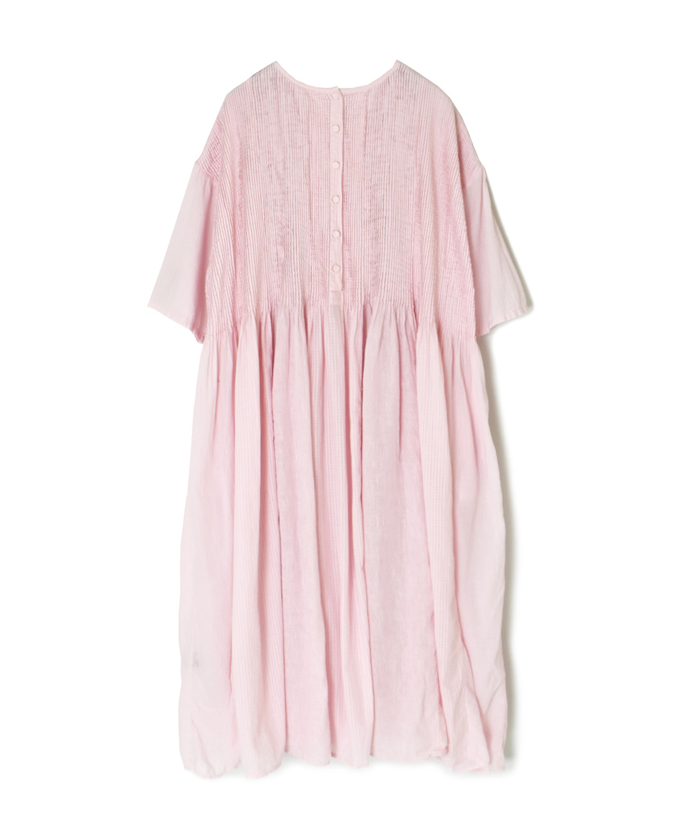 NMDS25232D(ワンピース) COTTON&LINEN PATCHWORK(OVERDYE) CREW-NECK S/SL SHIRT DRESS WITH MINI PINTUCK