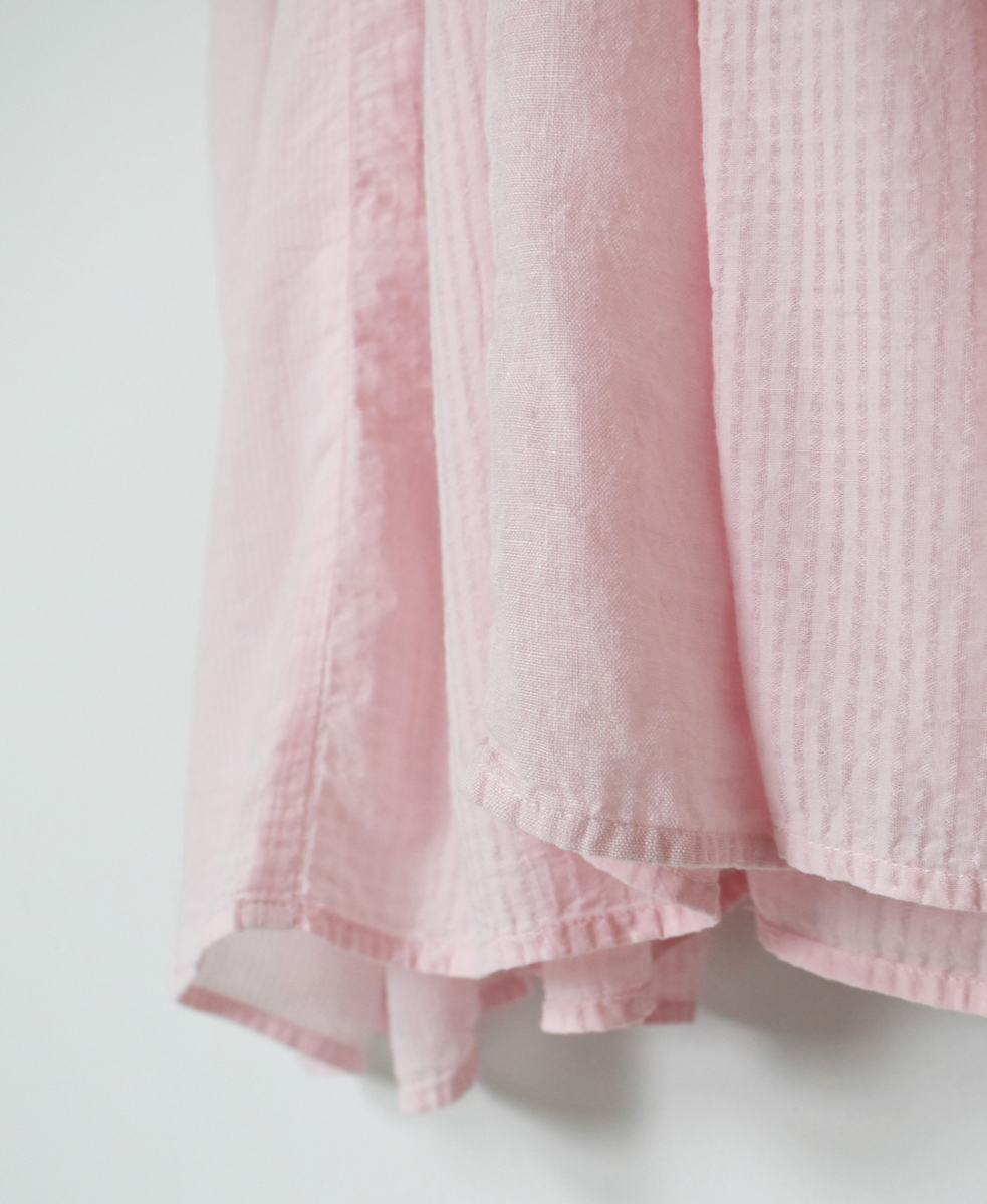 NMDS25232D(ワンピース) COTTON&LINEN PATCHWORK(OVERDYE) CREW-NECK S/SL SHIRT DRESS WITH MINI PINTUCK