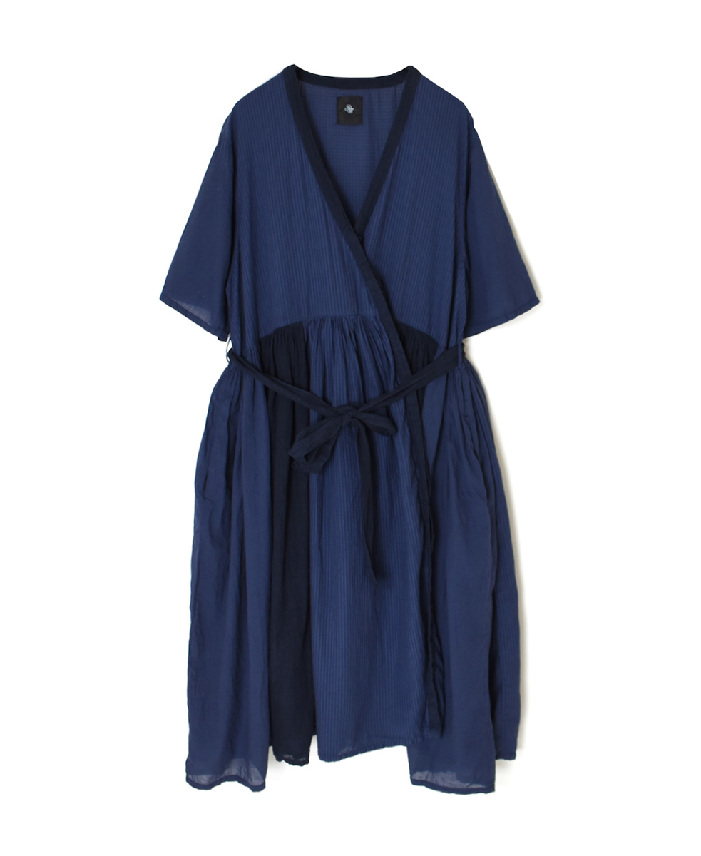 NMDS25233D(ワンピース) COTTON&LINEN PATCHWORK(OVERDYE) GATHERED WRAP DRESS