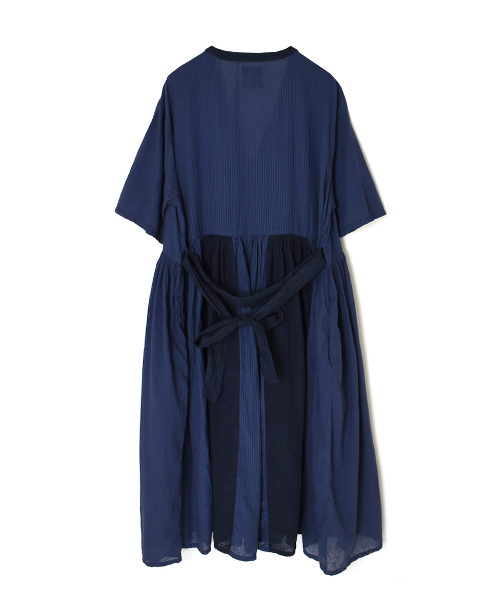 NMDS25233D(ワンピース) COTTON&LINEN PATCHWORK(OVERDYE) GATHERED WRAP DRESS