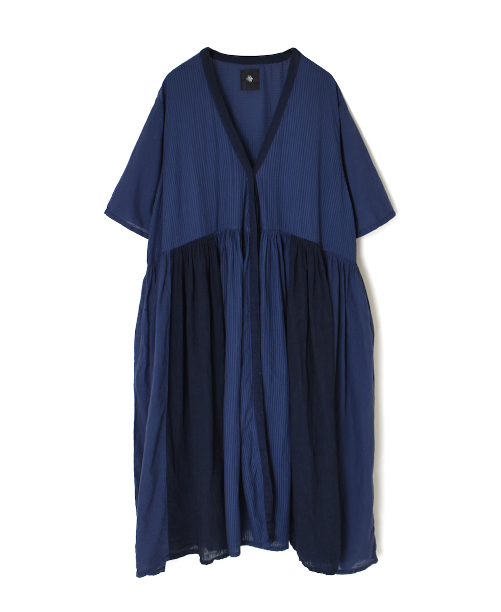 NMDS25233D(ワンピース) COTTON&LINEN PATCHWORK(OVERDYE) GATHERED WRAP DRESS