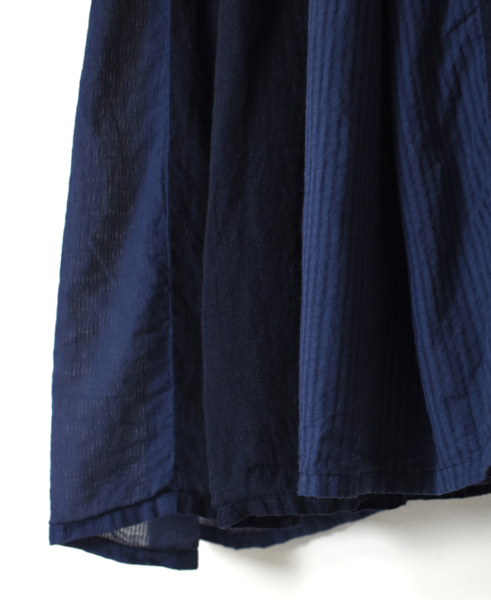 NMDS25233D(ワンピース) COTTON&LINEN PATCHWORK(OVERDYE) GATHERED WRAP DRESS