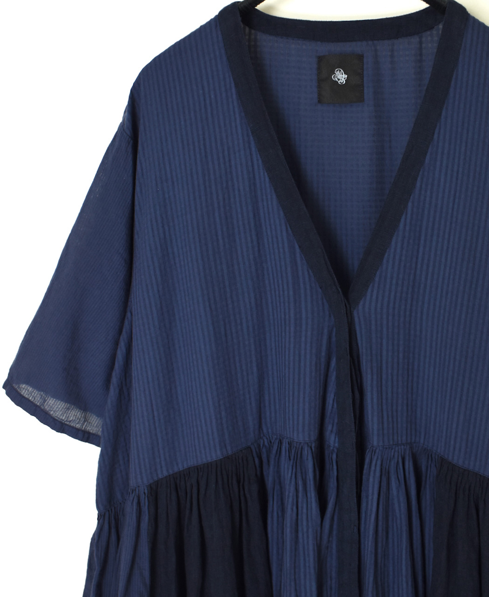 NMDS25233D(ワンピース) COTTON&LINEN PATCHWORK(OVERDYE) GATHERED WRAP DRESS
