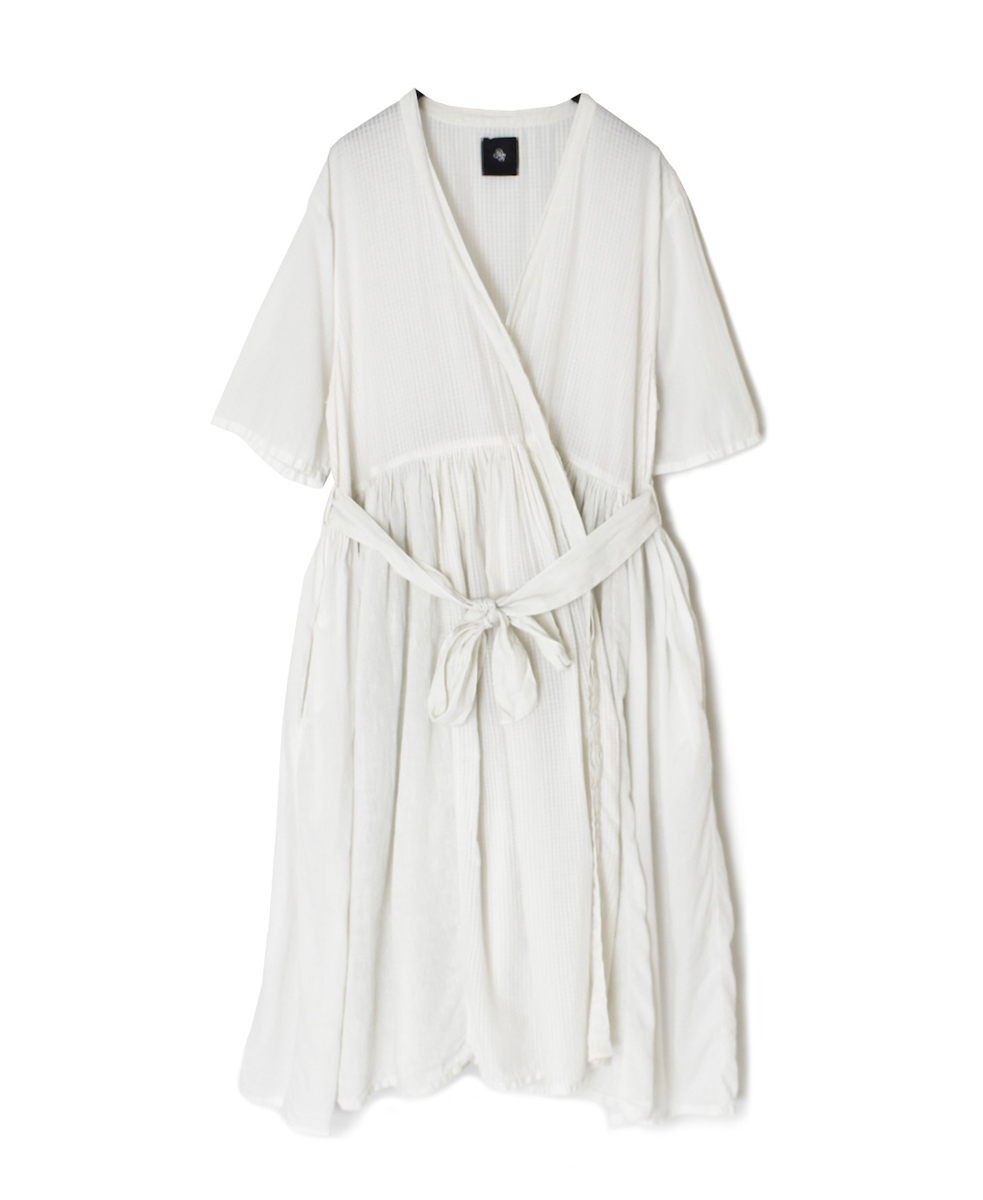 NMDS25233D(ワンピース) COTTON&LINEN PATCHWORK(OVERDYE) GATHERED WRAP DRESS