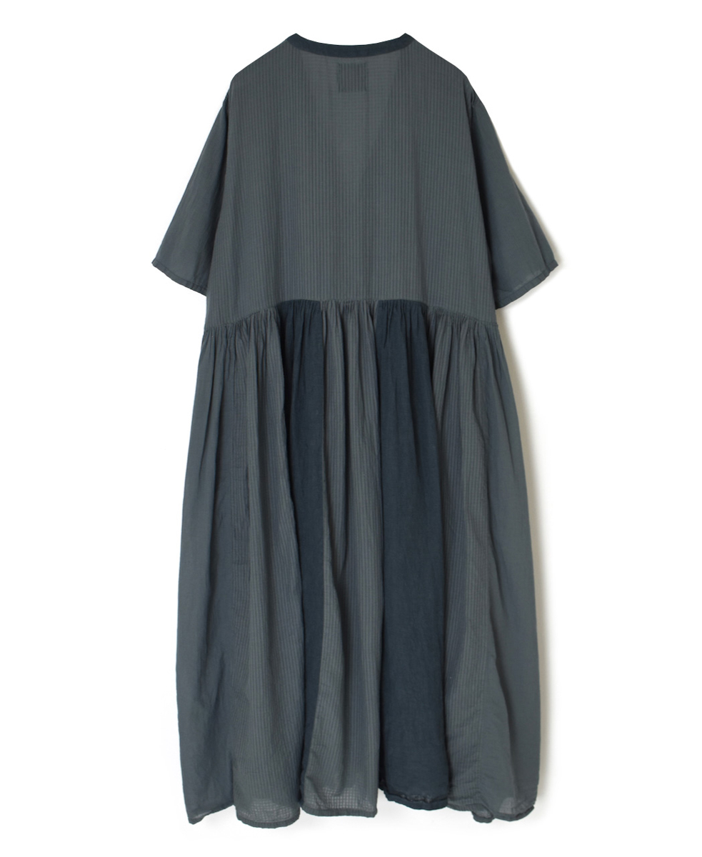 NMDS25233D(ワンピース) COTTON&LINEN PATCHWORK(OVERDYE) GATHERED WRAP DRESS