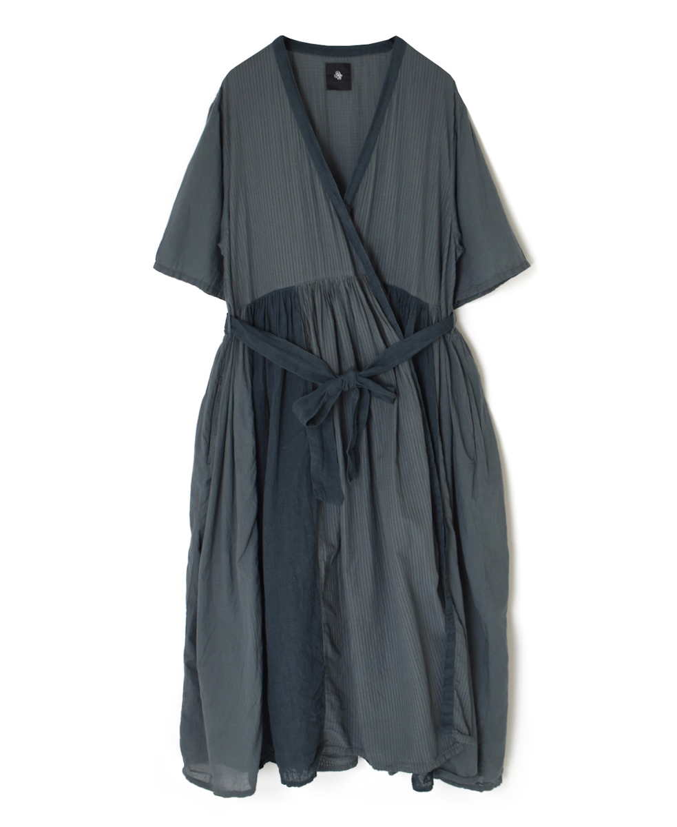 NMDS25233D(ワンピース) COTTON&LINEN PATCHWORK(OVERDYE) GATHERED WRAP DRESS