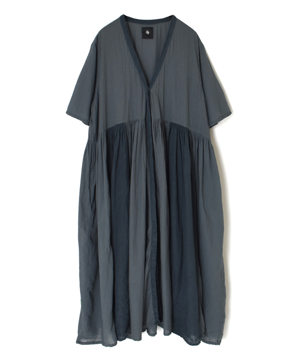 NMDS25233D(ワンピース) COTTON&LINEN PATCHWORK(OVERDYE) GATHERED WRAP DRESS
