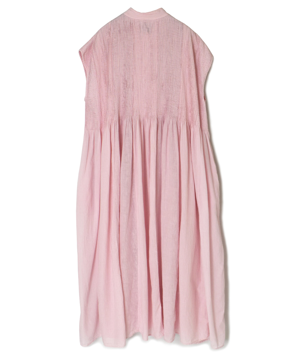 NMDS25234D(シャツ) COTTON&LINEN PATCHWORK(OVERDYE) CREW-NECK BANDED F/SL SHIRT DRESS WITH MINI PINTUCK