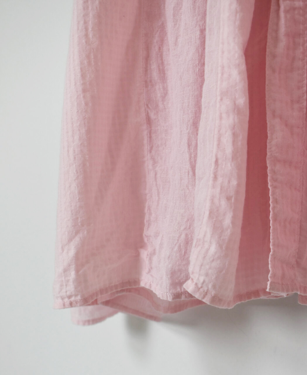 NMDS25234D(シャツ) COTTON&LINEN PATCHWORK(OVERDYE) CREW-NECK BANDED F/SL SHIRT DRESS WITH MINI PINTUCK