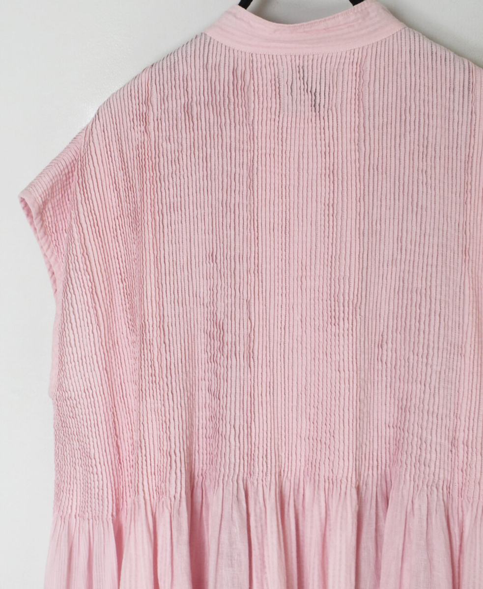 NMDS25234D(シャツ) COTTON&LINEN PATCHWORK(OVERDYE) CREW-NECK BANDED F/SL SHIRT DRESS WITH MINI PINTUCK