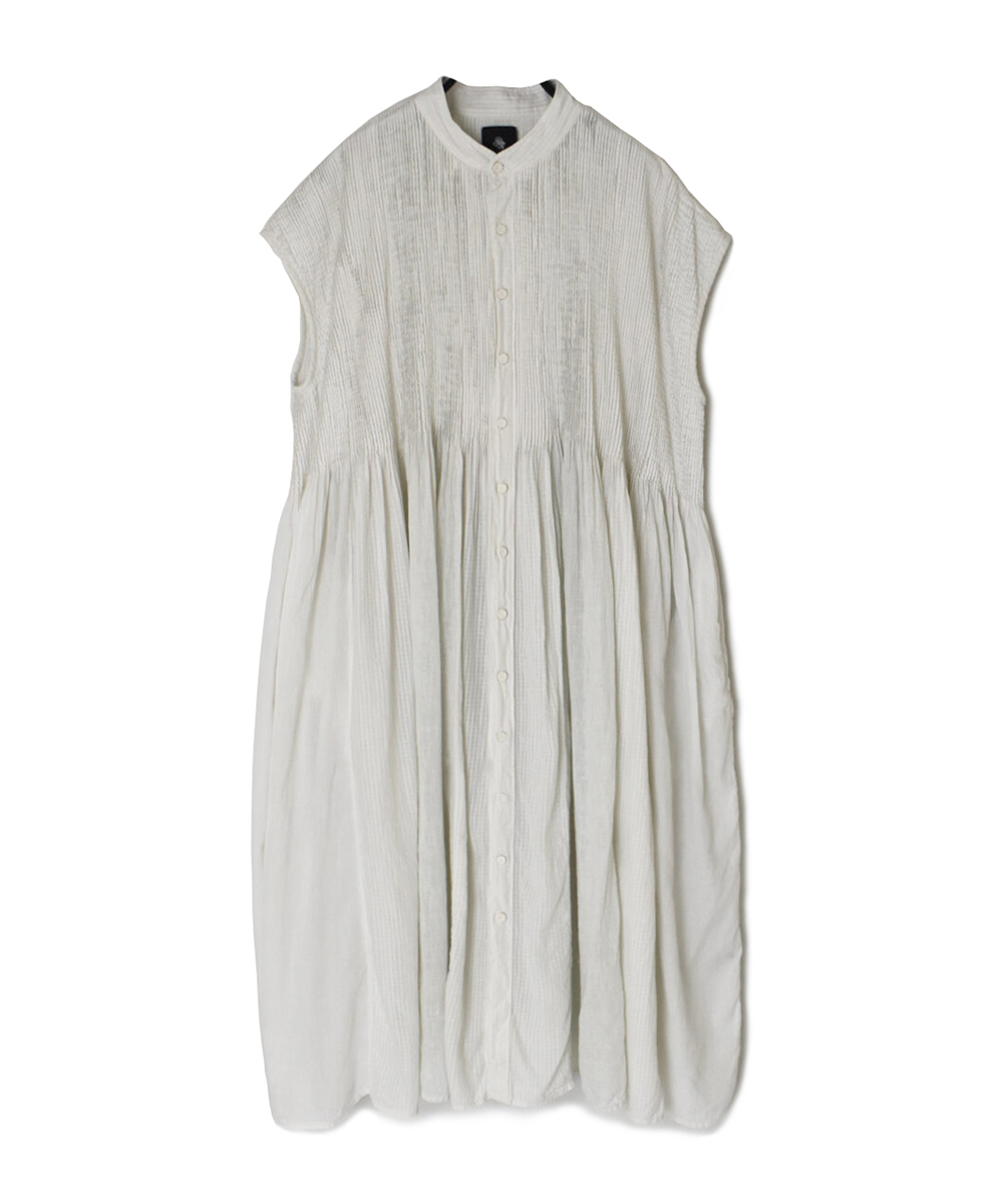 NMDS25234D(シャツ) COTTON&LINEN PATCHWORK(OVERDYE) CREW-NECK BANDED F/SL SHIRT DRESS WITH MINI PINTUCK