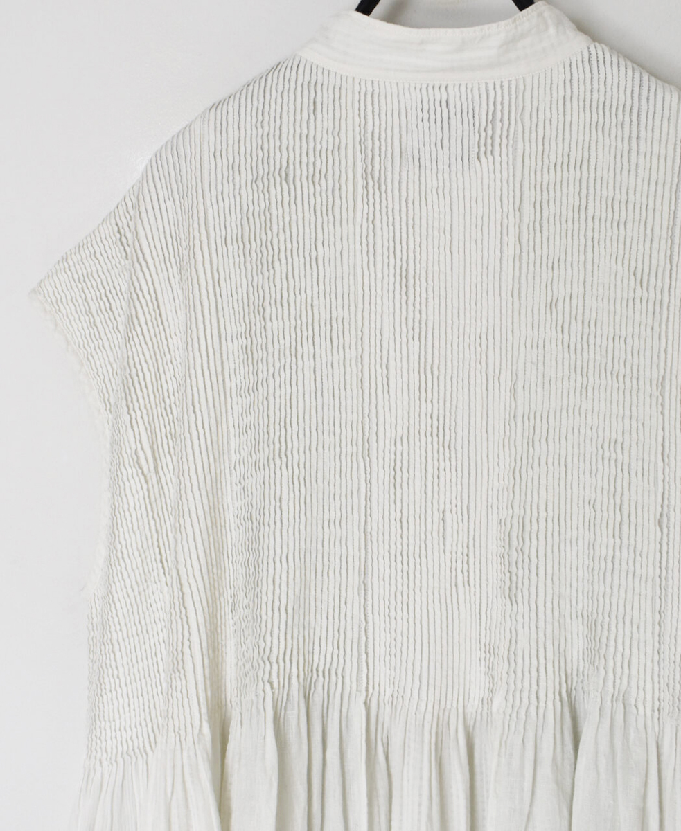 NMDS25234D(シャツ) COTTON&LINEN PATCHWORK(OVERDYE) CREW-NECK BANDED F/SL SHIRT DRESS WITH MINI PINTUCK