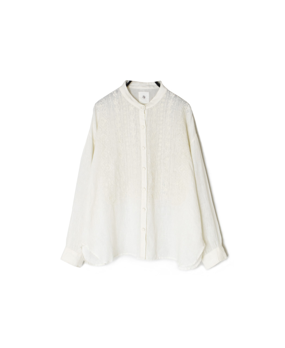NMDS25241(シャツ) 80s POWER LOOM LINEN PLAIN BANDED COLLAR EMB SHIRT