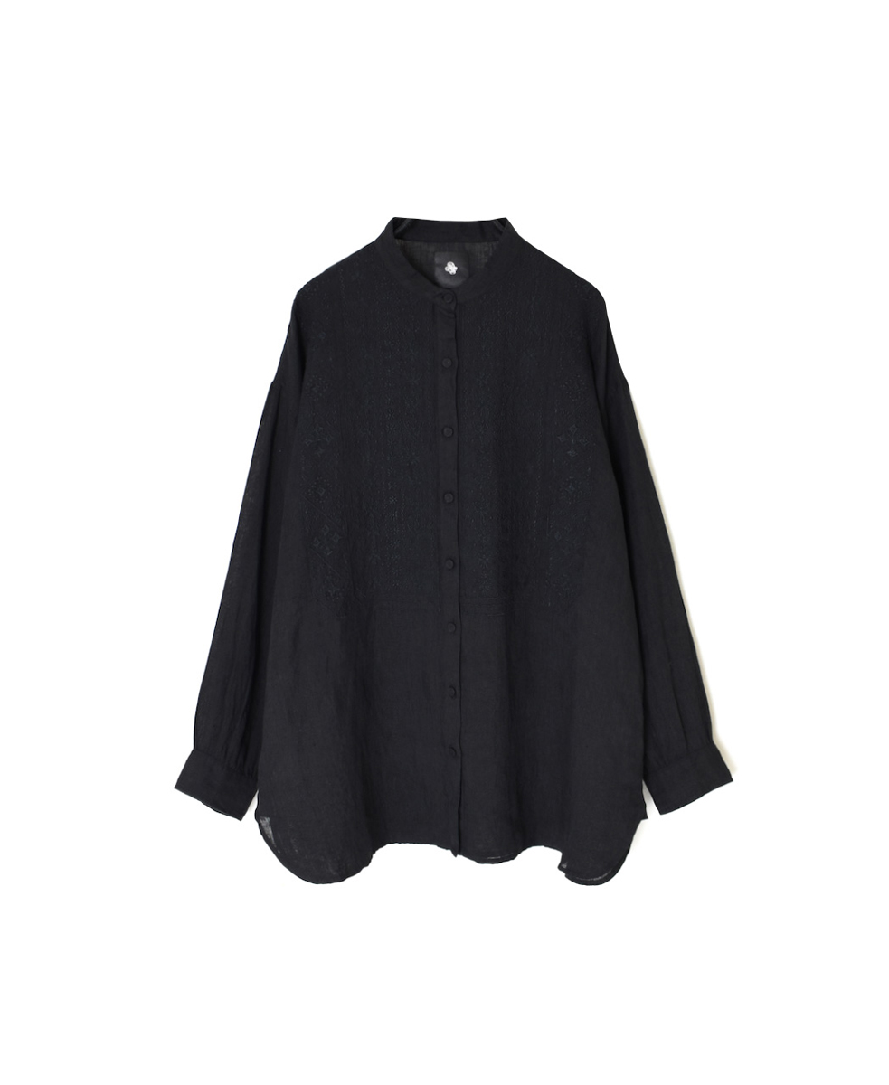NMDS25241(シャツ) 80s POWER LOOM LINEN PLAIN BANDED COLLAR EMB SHIRT