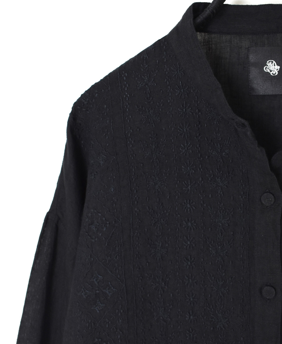 NMDS25241(シャツ) 80s POWER LOOM LINEN PLAIN BANDED COLLAR EMB SHIRT