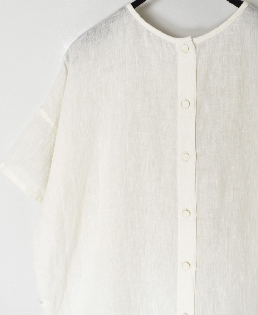 NMDS25242(シャツ) 80s POWER LOOM LINEN PLAIN BACK OPENING CREW-NECK S/SL EMB SHIRT