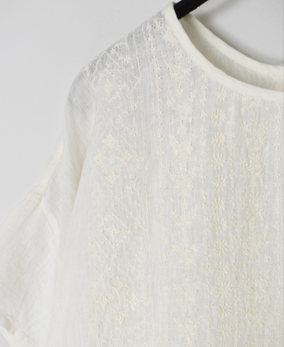 NMDS25242(シャツ) 80s POWER LOOM LINEN PLAIN BACK OPENING CREW-NECK S/SL EMB SHIRT