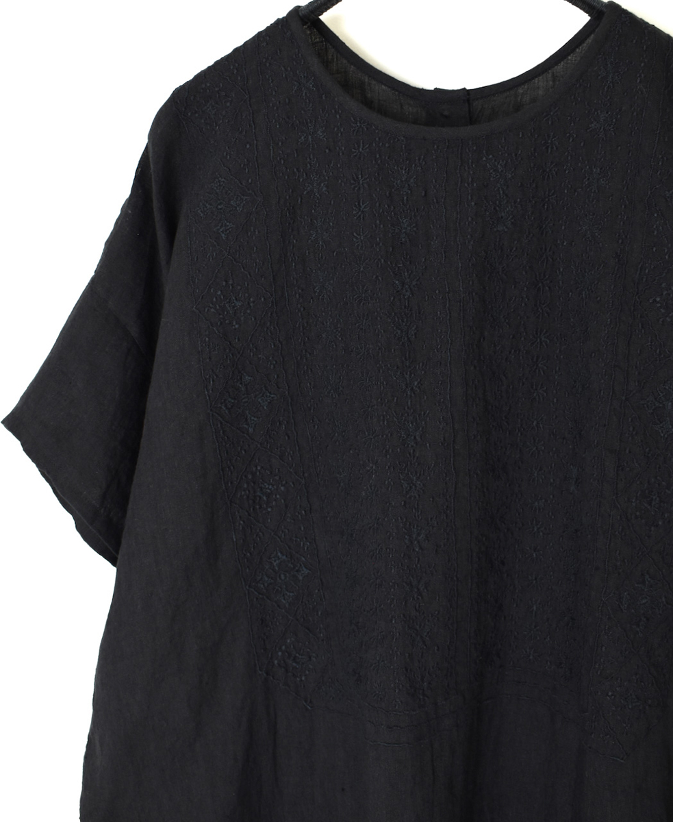 NMDS25242(シャツ) 80s POWER LOOM LINEN PLAIN BACK OPENING CREW-NECK S/SL EMB SHIRT