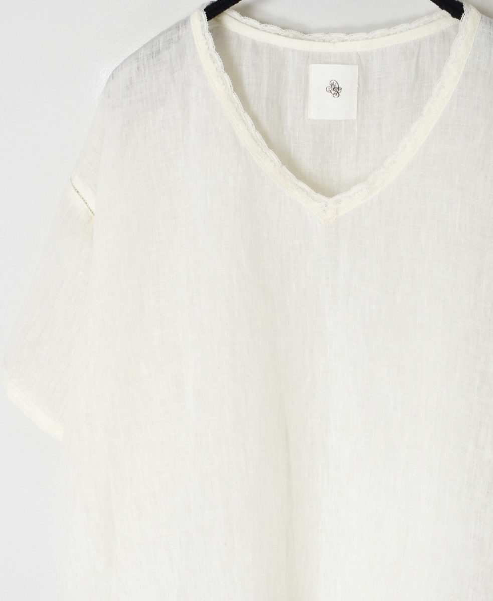 NMDS25243(プルオーバー) 80s POWER LOOM LINEN PLAIN V-NECK LACE S/SL PULLOVER