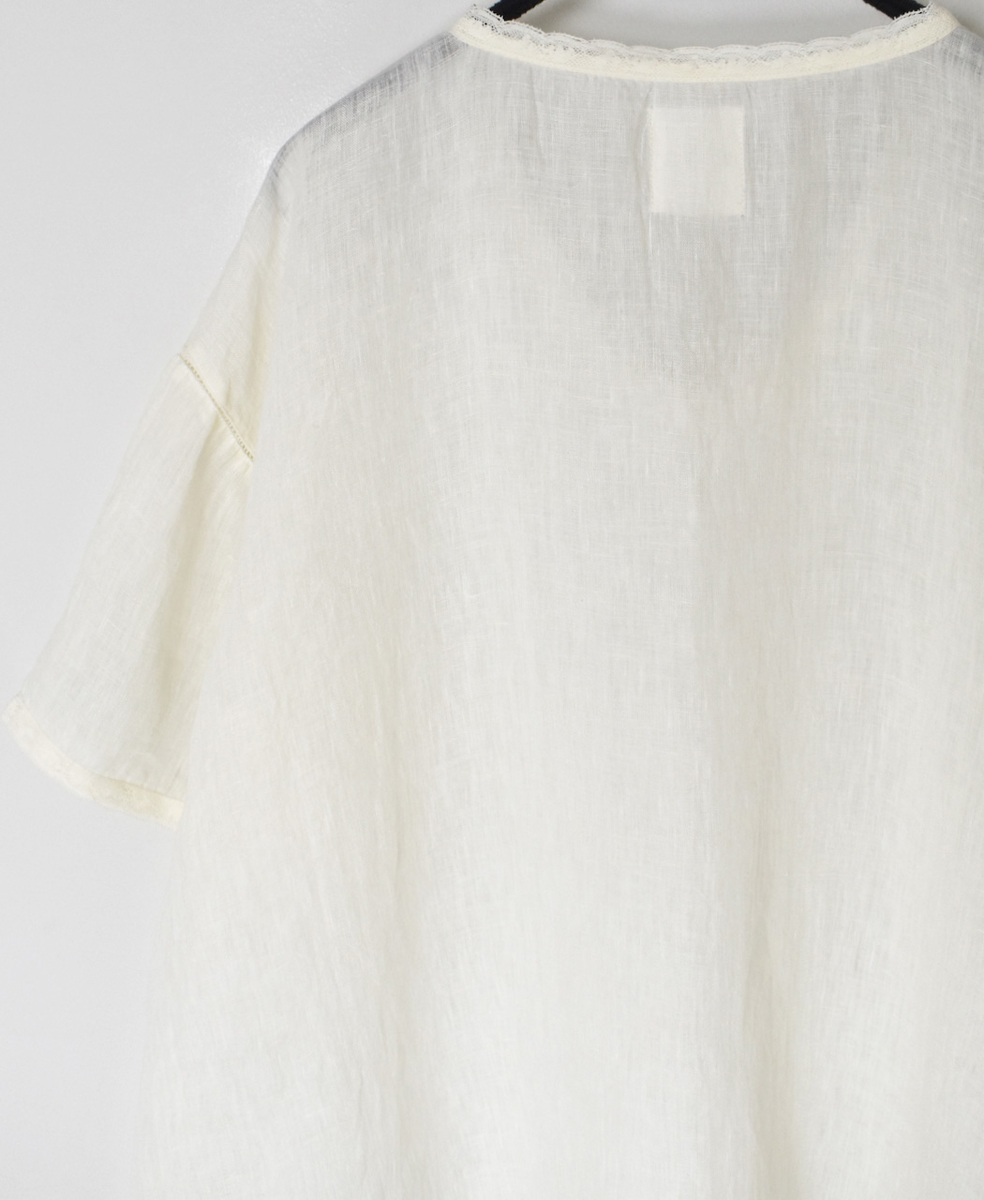 NMDS25243(プルオーバー) 80s POWER LOOM LINEN PLAIN V-NECK LACE S/SL PULLOVER