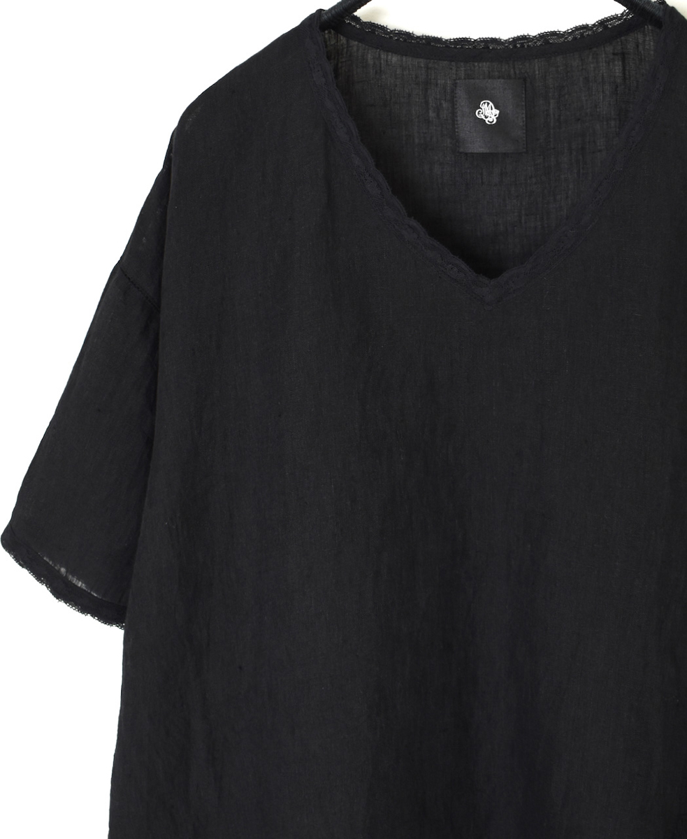 NMDS25243(プルオーバー) 80s POWER LOOM LINEN PLAIN V-NECK LACE S/SL PULLOVER