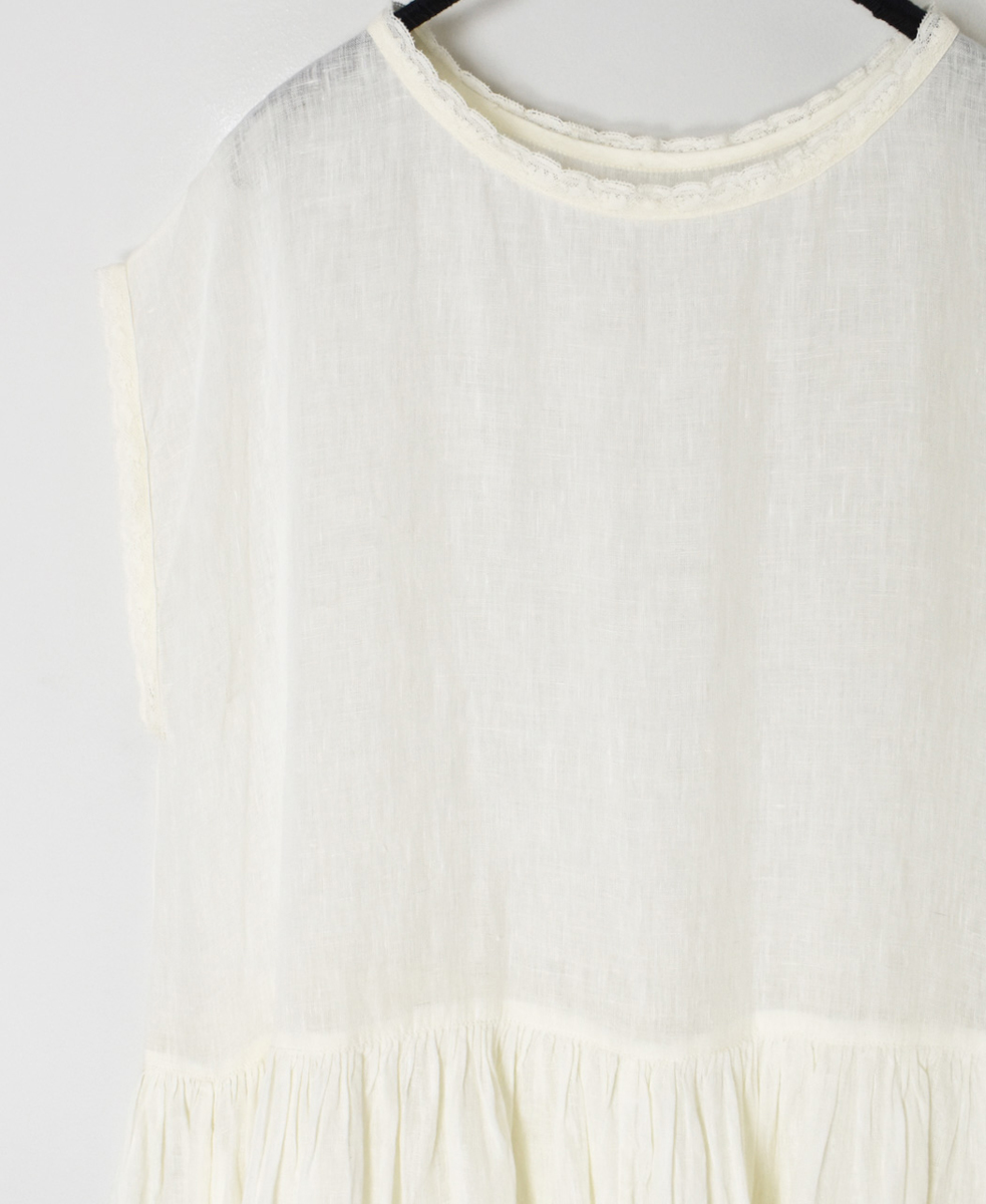 NMDS25244(ワンピース) 80s POWER LOOM LINEN PLAIN BOAT-NECK LACE PULLOVER DRESS