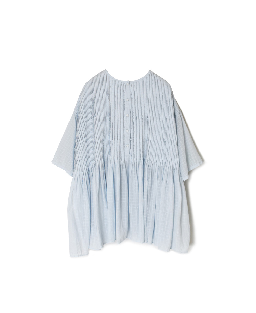 NMDS25251D(シャツ) 80s ORGANIC DOBIE CHECK(OVERDYE) CREW-NECK P/O HALF/SL SHIRT WITH PINTUCK
