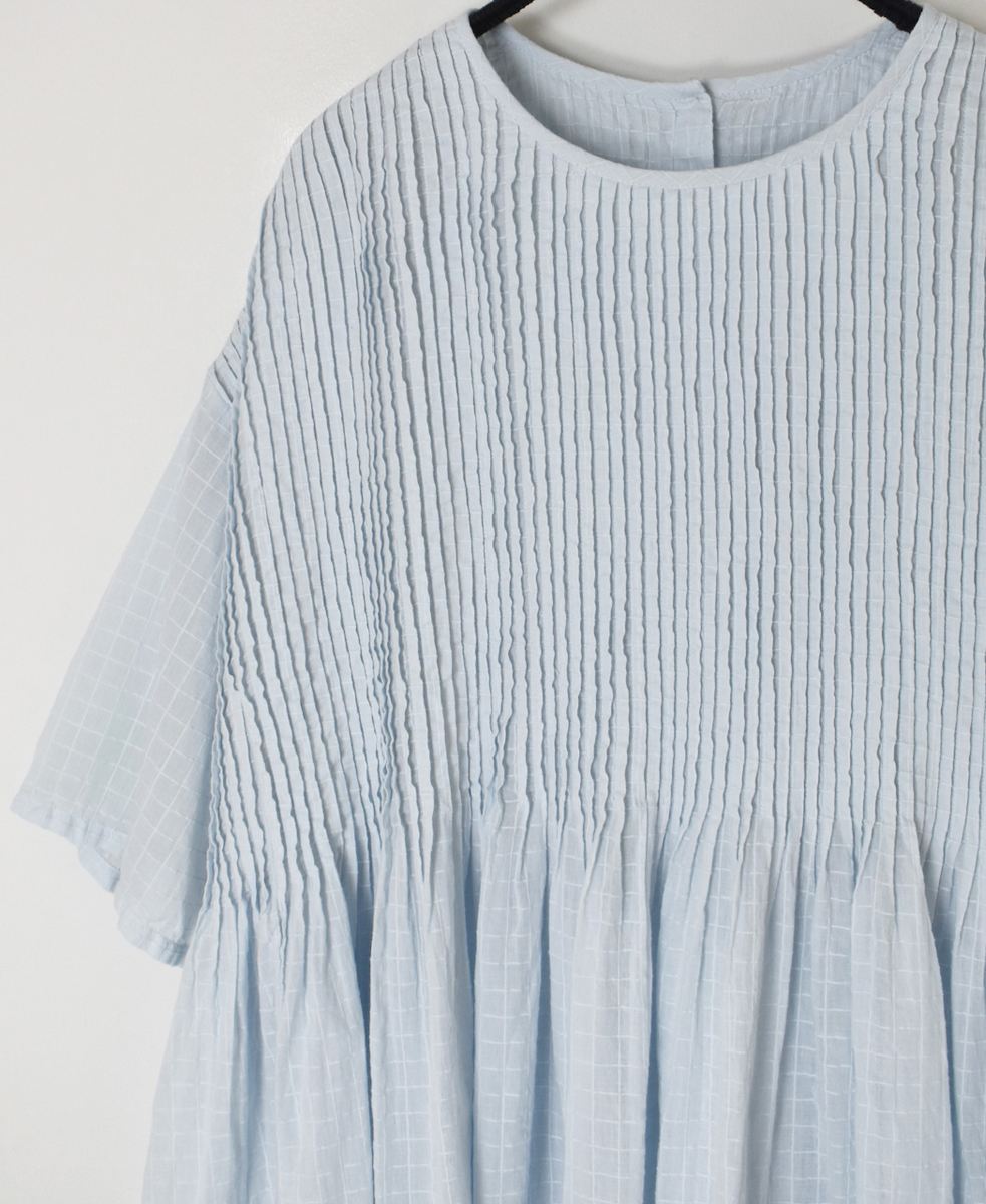 NMDS25251D(シャツ) 80s ORGANIC DOBIE CHECK(OVERDYE) CREW-NECK P/O HALF/SL SHIRT WITH PINTUCK