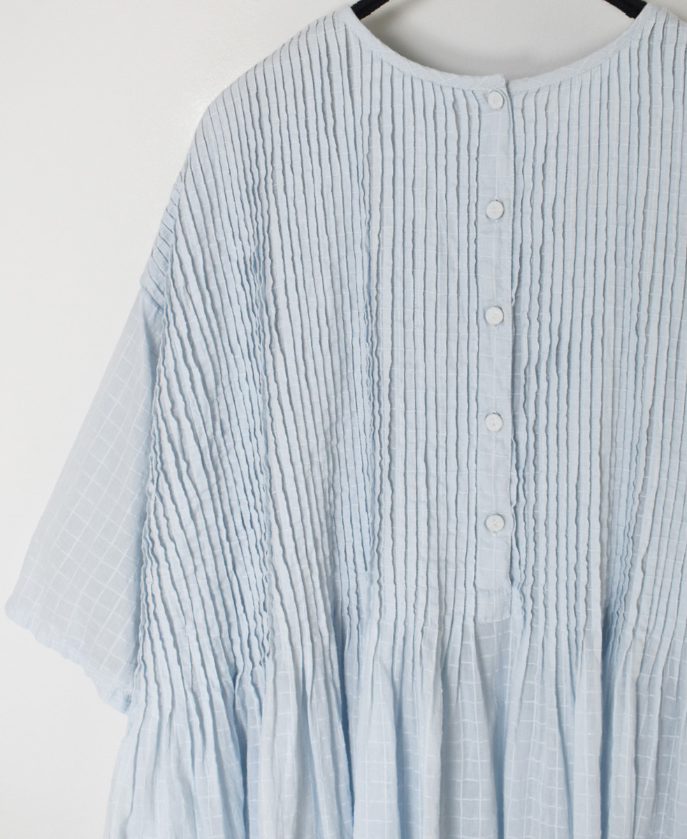 NMDS25251D(シャツ) 80s ORGANIC DOBIE CHECK(OVERDYE) CREW-NECK P/O HALF/SL SHIRT WITH PINTUCK