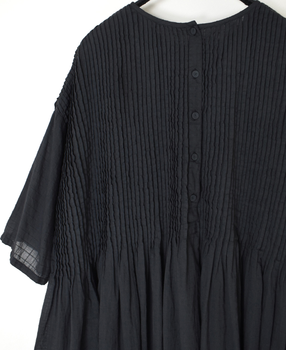 NMDS25251D(シャツ) 80s ORGANIC DOBIE CHECK(OVERDYE) CREW-NECK P/O HALF/SL SHIRT WITH PINTUCK