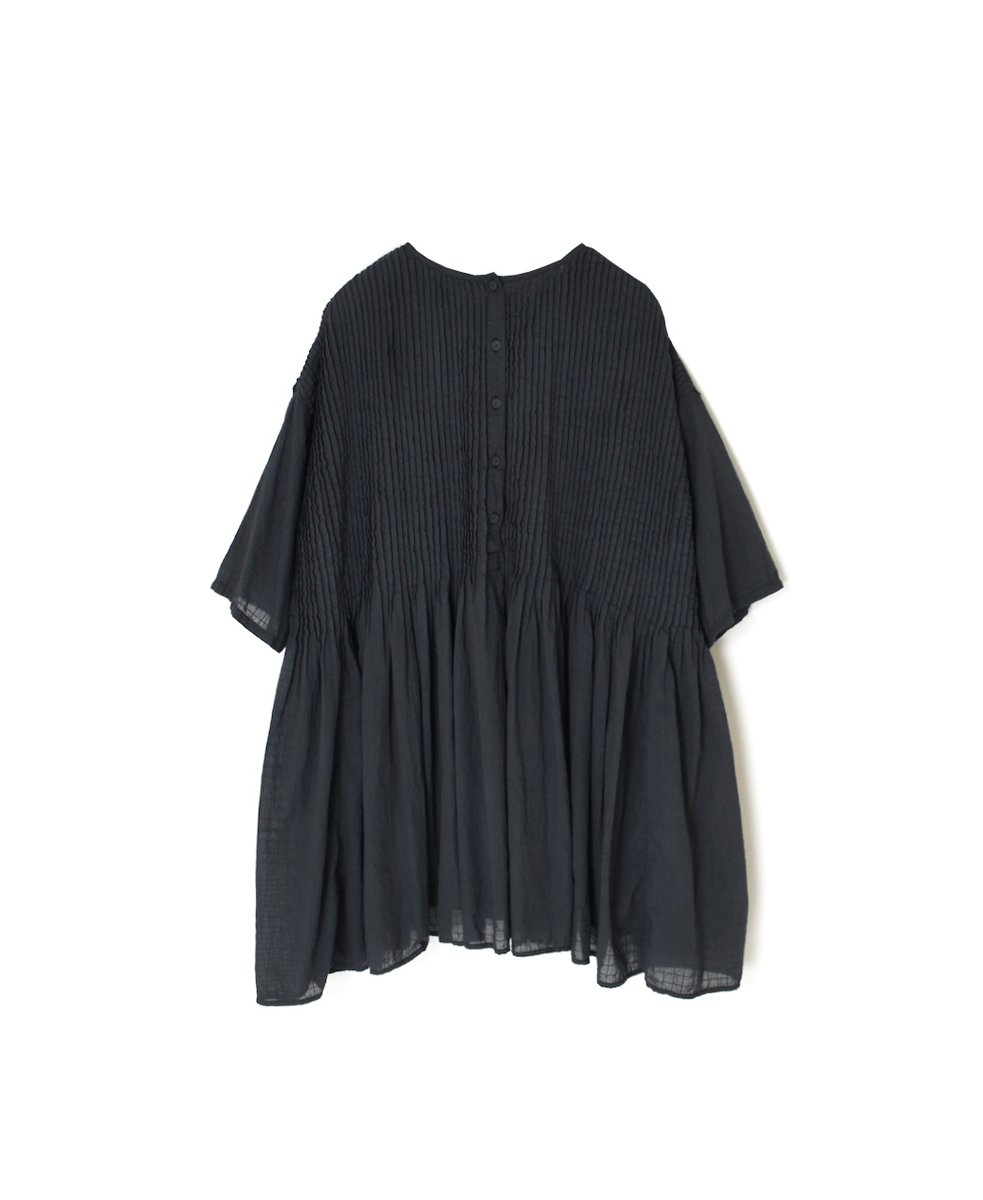 NMDS25251D(シャツ) 80s ORGANIC DOBIE CHECK(OVERDYE) CREW-NECK P/O HALF/SL SHIRT WITH PINTUCK