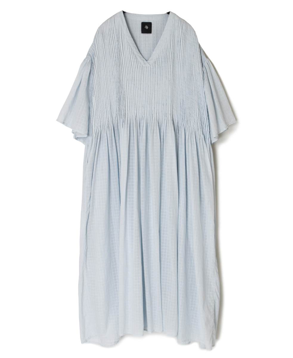 NMDS25253D(ワンピース) 80s ORGANIC DOBIE CHECK(OVERDYE) FLARED SLEEVE DRESS WITH PINTUCK