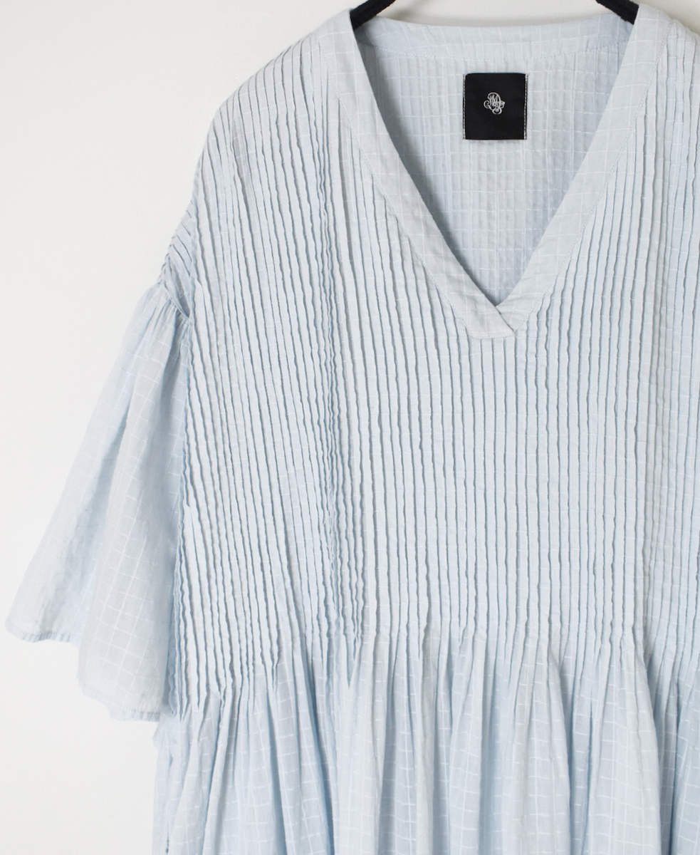 NMDS25253D(ワンピース) 80s ORGANIC DOBIE CHECK(OVERDYE) FLARED SLEEVE DRESS WITH PINTUCK