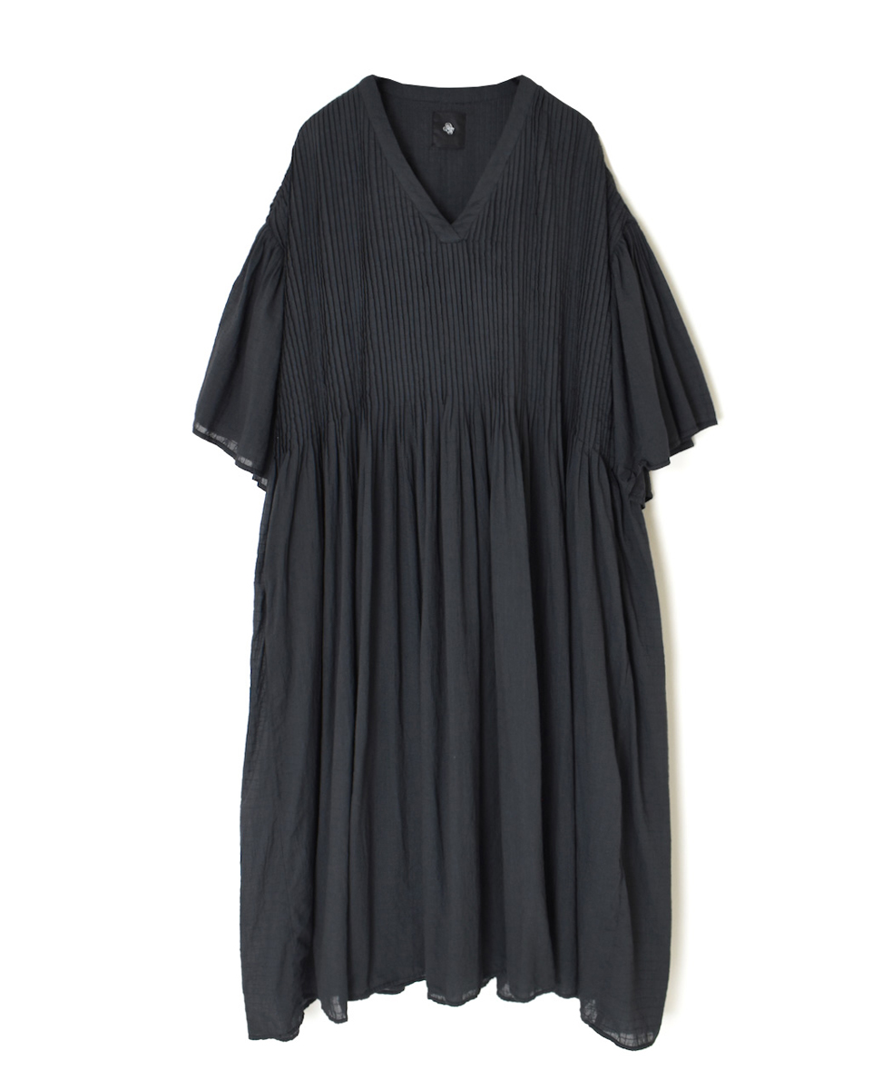 NMDS25253D(ワンピース) 80s ORGANIC DOBIE CHECK(OVERDYE) FLARED SLEEVE DRESS WITH PINTUCK