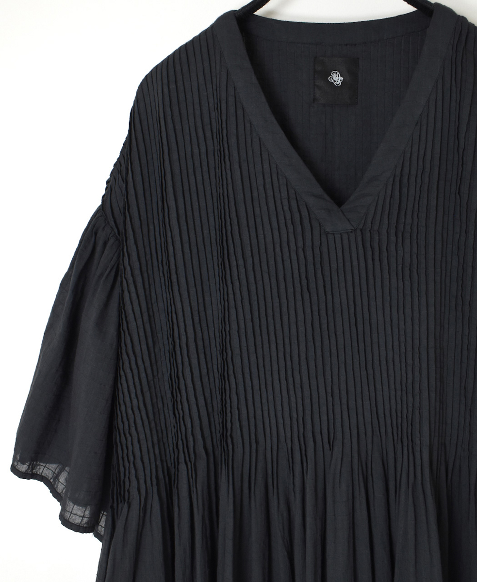 NMDS25253D(ワンピース) 80s ORGANIC DOBIE CHECK(OVERDYE) FLARED SLEEVE DRESS WITH PINTUCK