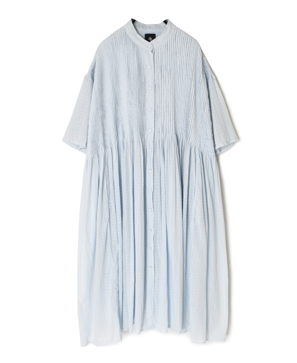NMDS25254D(ワンピース) 80s ORGANIC DOBIE CHECK(OVERDYE) BANDED COLLAR MAXI DRESS WITH PINTUCK