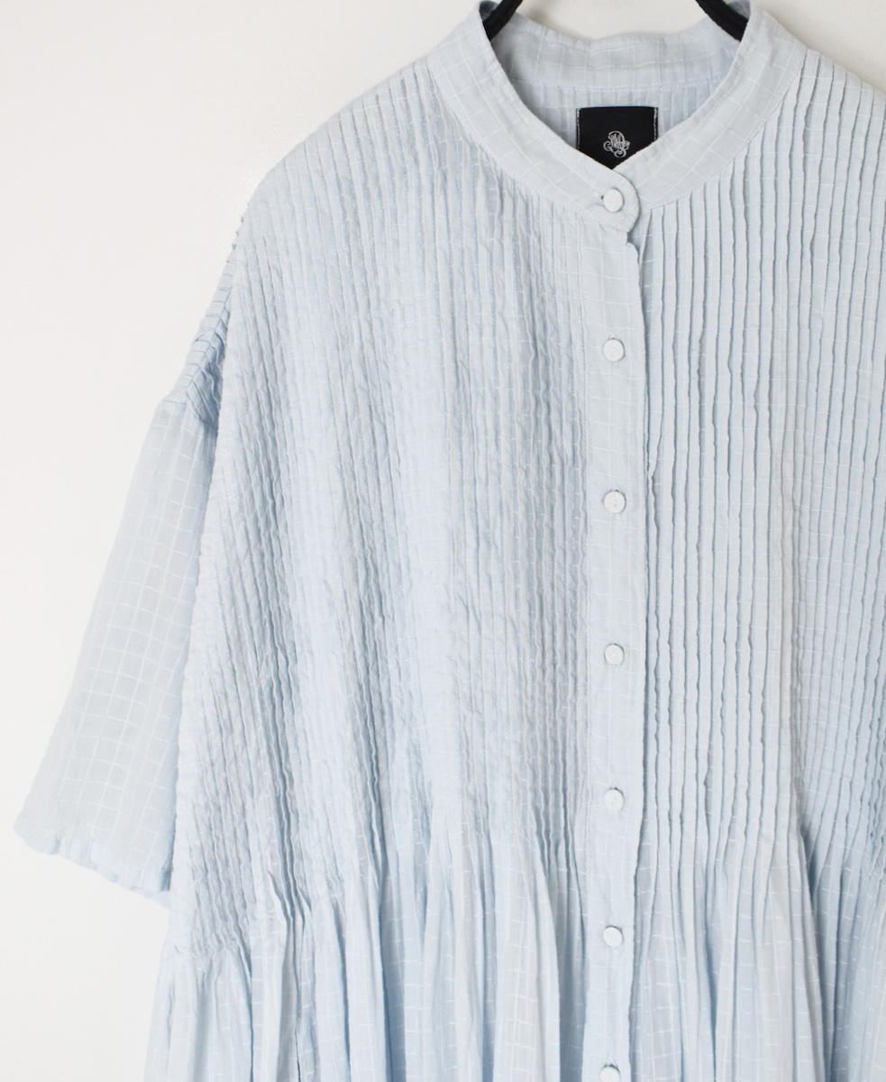 NMDS25254D(ワンピース) 80s ORGANIC DOBIE CHECK(OVERDYE) BANDED COLLAR MAXI DRESS WITH PINTUCK