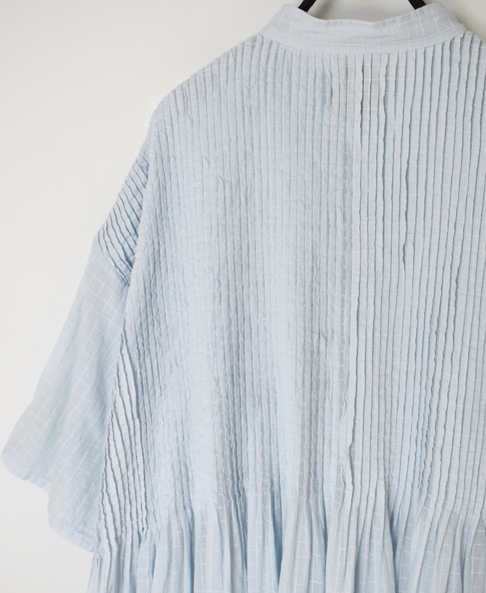 NMDS25254D(ワンピース) 80s ORGANIC DOBIE CHECK(OVERDYE) BANDED COLLAR MAXI DRESS WITH PINTUCK