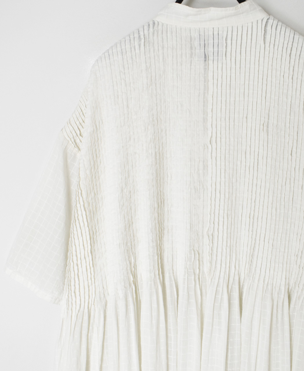 NMDS25254D(ワンピース) 80s ORGANIC DOBIE CHECK(OVERDYE) BANDED COLLAR MAXI DRESS WITH PINTUCK