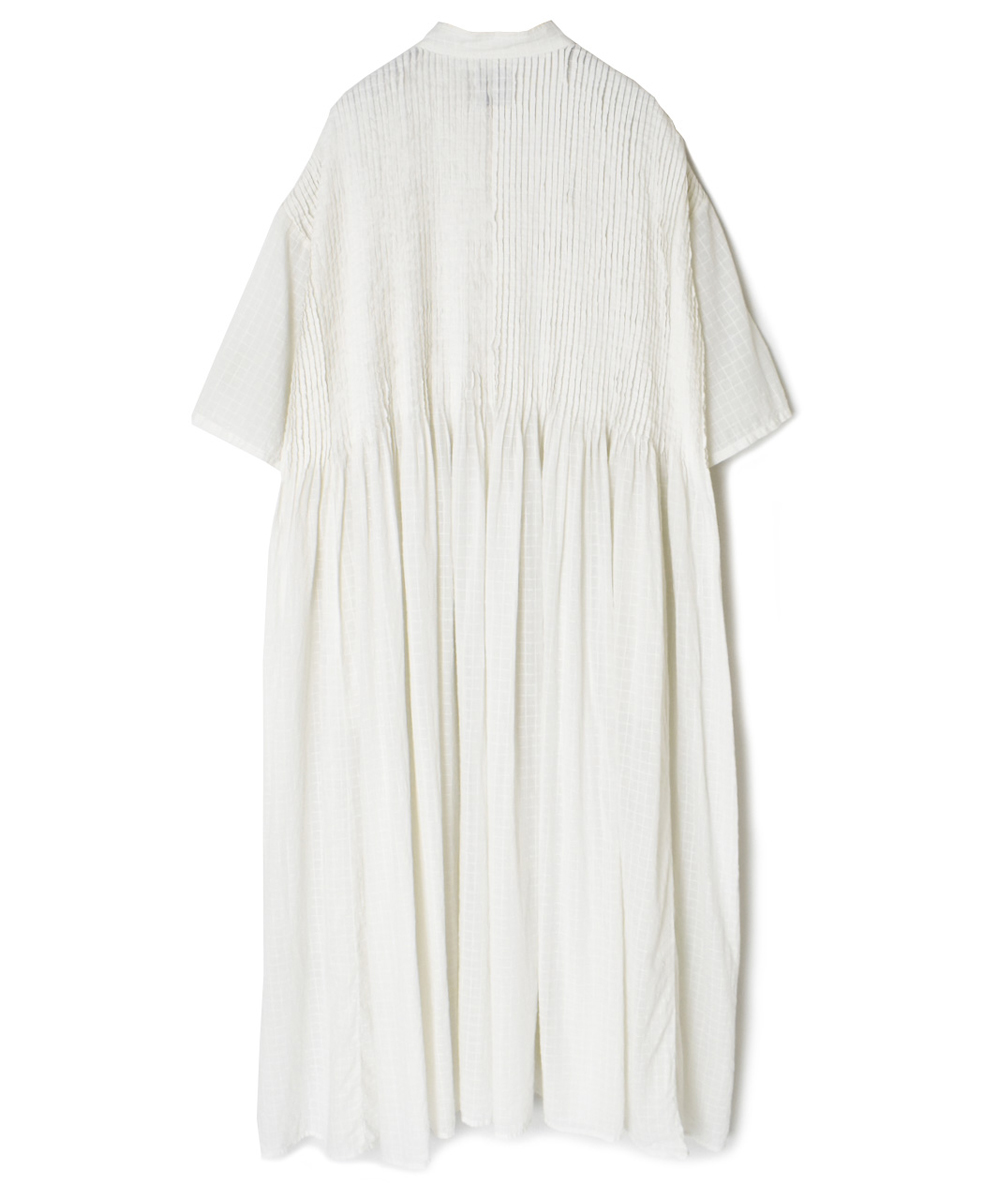 NMDS25254D(ワンピース) 80s ORGANIC DOBIE CHECK(OVERDYE) BANDED COLLAR MAXI DRESS WITH PINTUCK