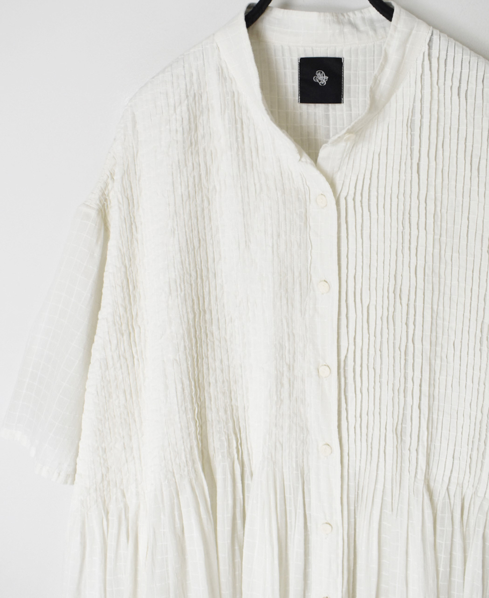 NMDS25254D(ワンピース) 80s ORGANIC DOBIE CHECK(OVERDYE) BANDED COLLAR MAXI DRESS WITH PINTUCK