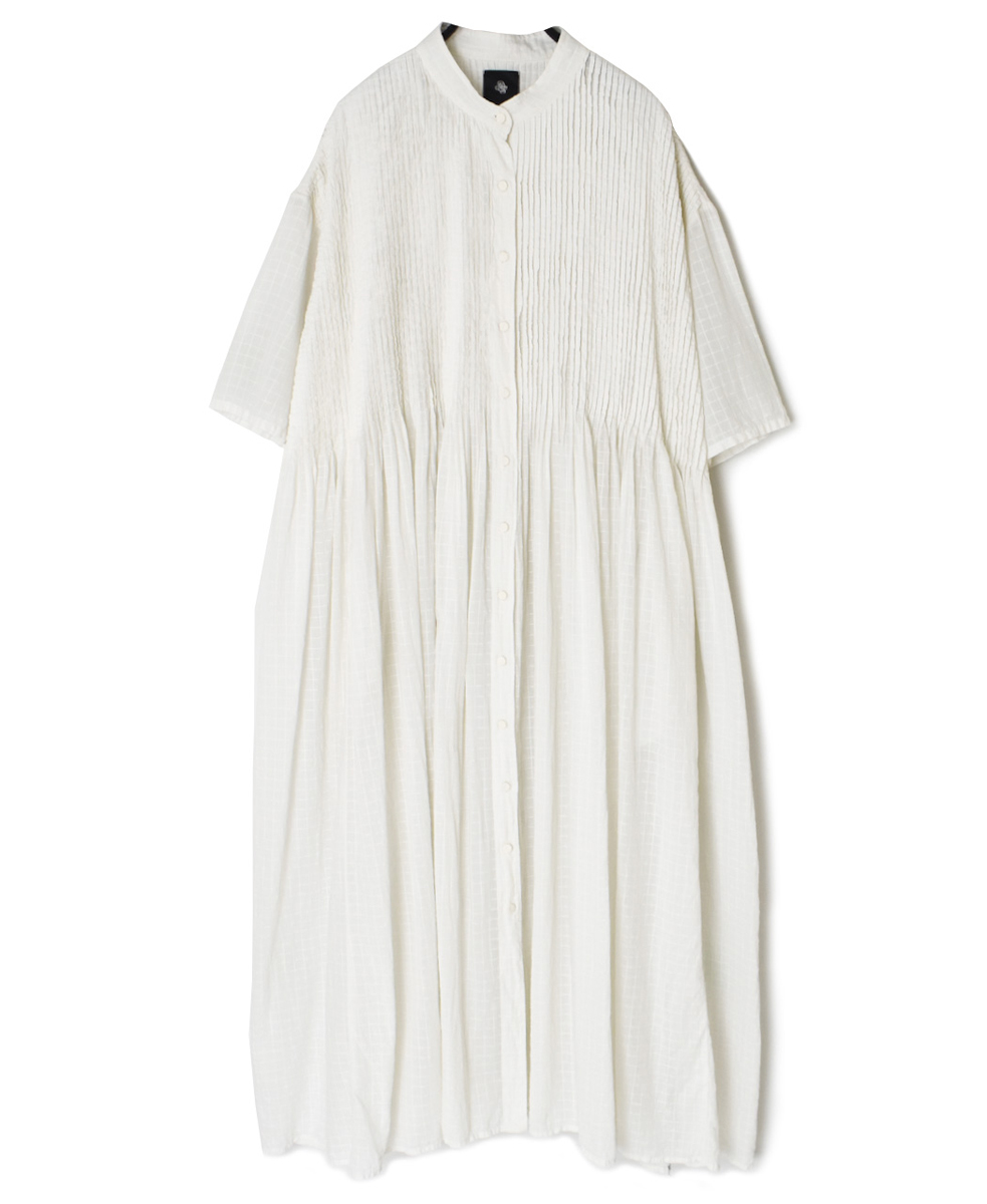 NMDS25254D(ワンピース) 80s ORGANIC DOBIE CHECK(OVERDYE) BANDED COLLAR MAXI DRESS WITH PINTUCK