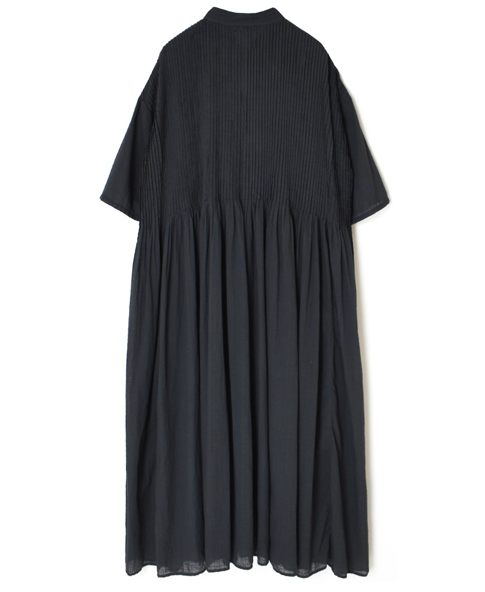 NMDS25254D(ワンピース) 80s ORGANIC DOBIE CHECK(OVERDYE) BANDED COLLAR MAXI DRESS WITH PINTUCK