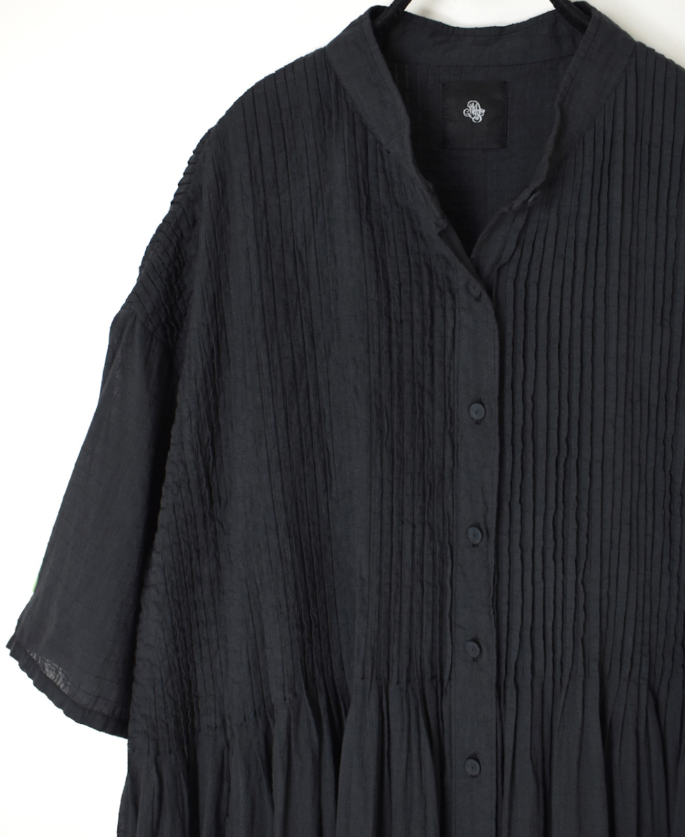 NMDS25254D(ワンピース) 80s ORGANIC DOBIE CHECK(OVERDYE) BANDED COLLAR MAXI DRESS WITH PINTUCK