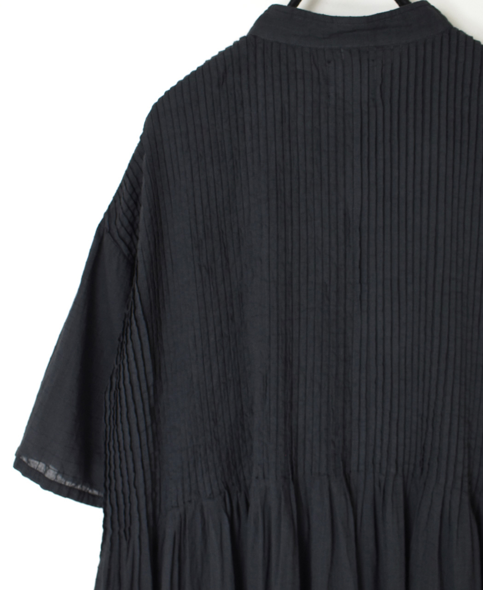 NMDS25254D(ワンピース) 80s ORGANIC DOBIE CHECK(OVERDYE) BANDED COLLAR MAXI DRESS WITH PINTUCK