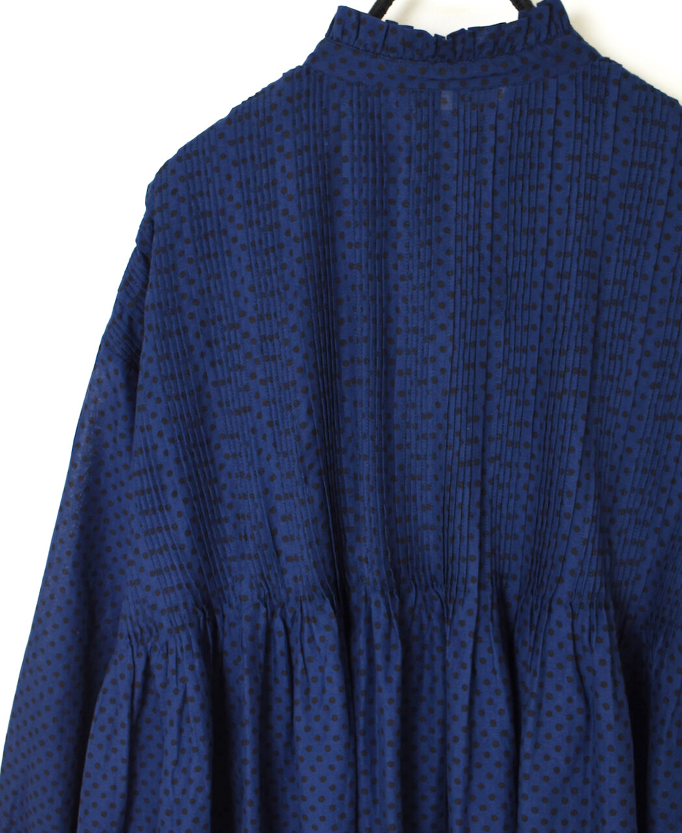 NMDS25261(シャツ) 80s VOIL DOT&TREE BLOCK PRINT FRILL COLLAR PINTUCK SHIRT WITH RANDOM PLEATS