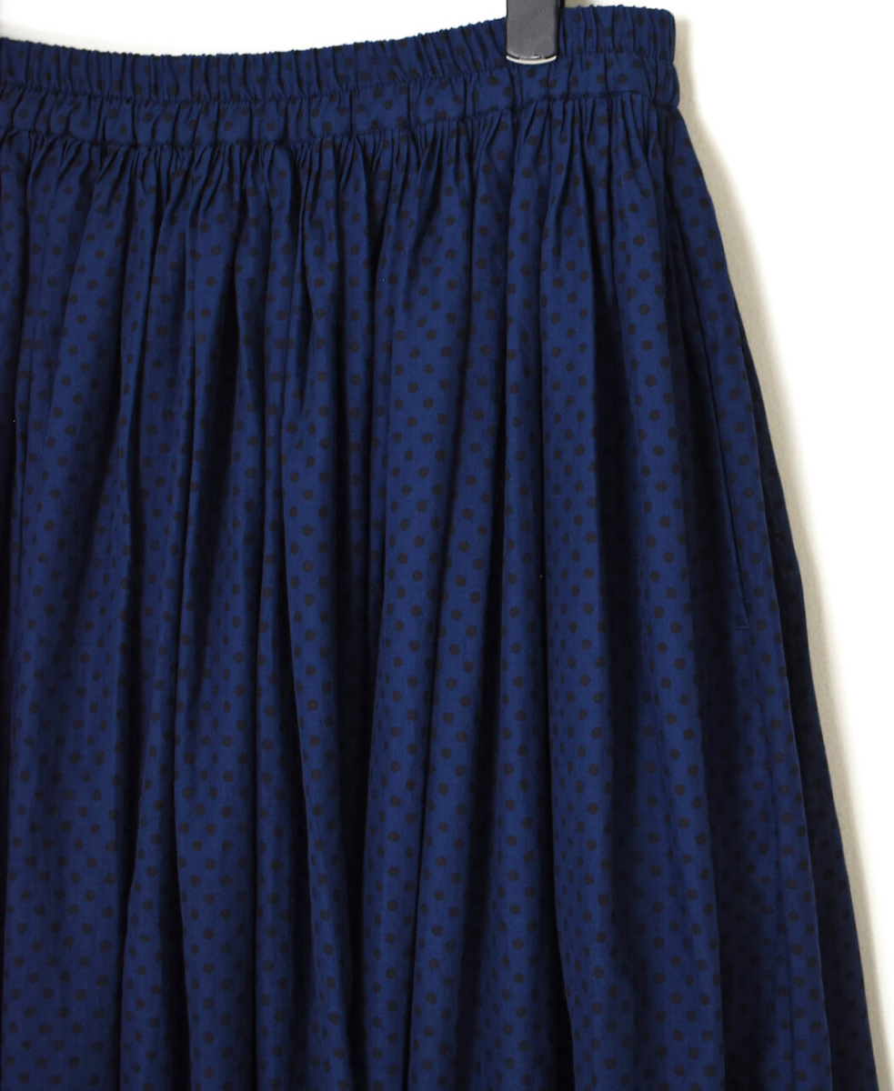 NMDS25264(スカート) 80s VOIL DOT&TREE BLOCK PRINT RAJASTHAN TUCK GATHERED SKIRT WITH LINING