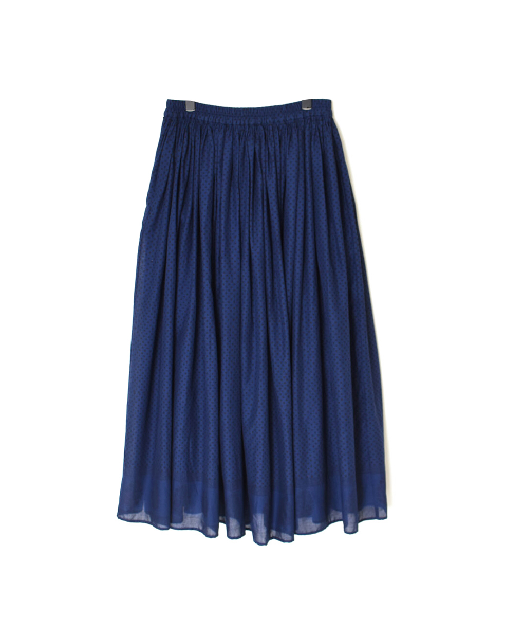 NMDS25264(スカート) 80s VOIL DOT&TREE BLOCK PRINT RAJASTHAN TUCK GATHERED SKIRT WITH LINING