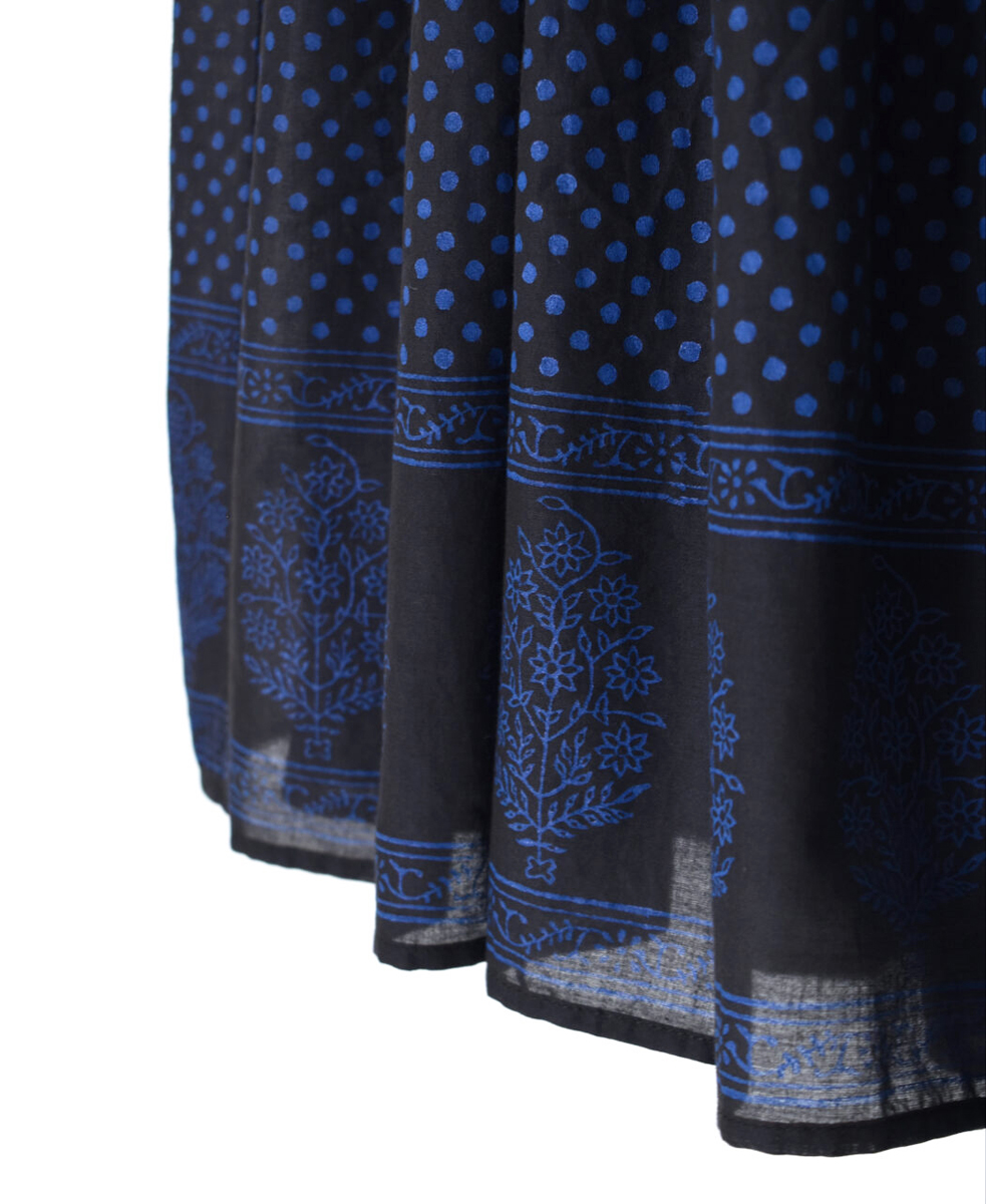 NMDS25264(スカート) 80s VOIL DOT&TREE BLOCK PRINT RAJASTHAN TUCK GATHERED SKIRT WITH LINING